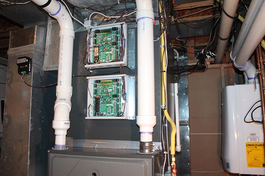 Control panels on a zoned HVAC system.