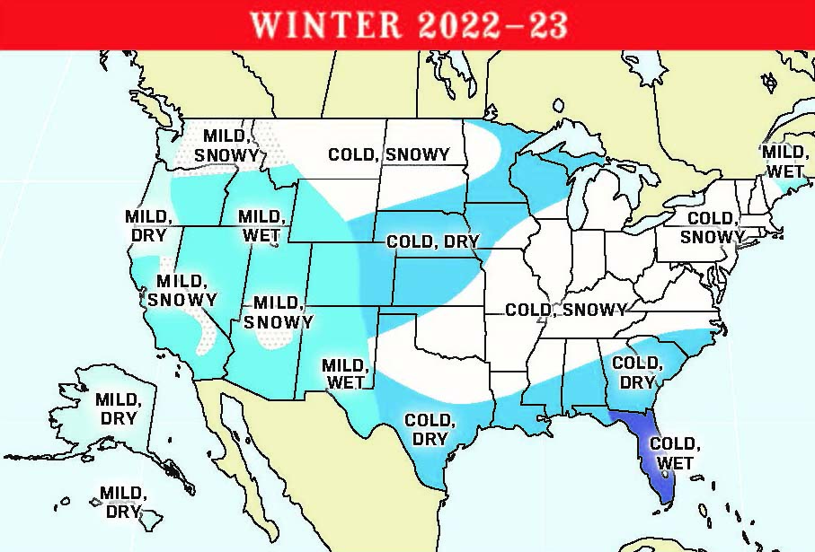 Old Farmer's Almanac winter weather map.