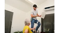 technician with customer technician with customer