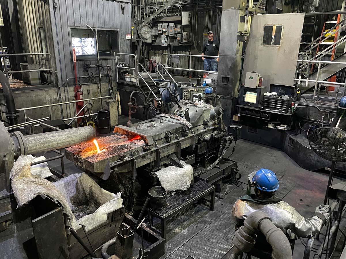 Molten copper being poured