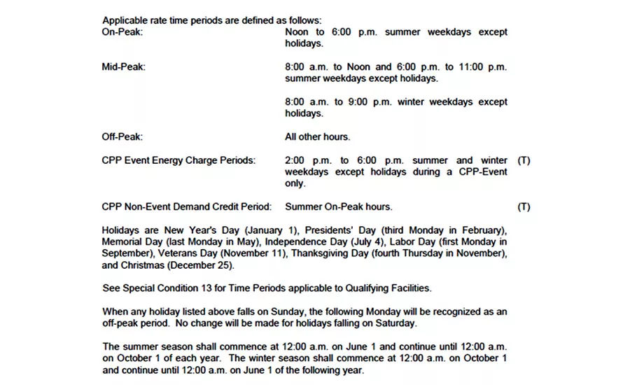 Southern California TOU-8 Tariff Structure.