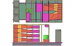 An isometric view of the custom, roof-mounted multi-zone air handlers that now serve the Rithet Building.