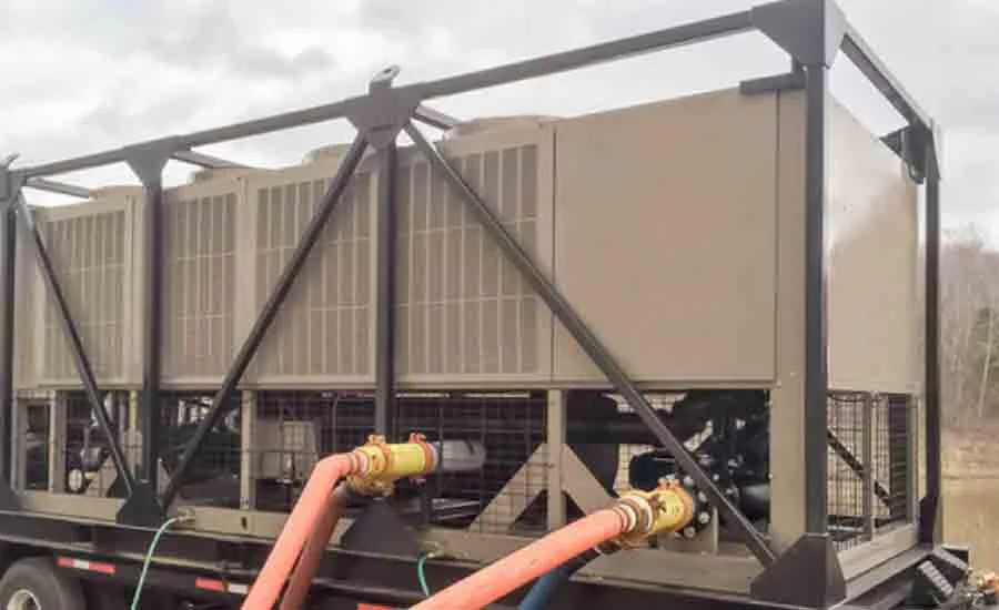 Temporary air-cooled chiller on a flatbed