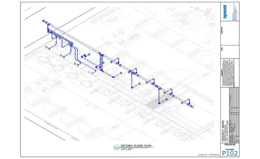 FIGURE 1. AutoCAD MEP layout of a public restroom with a PEX plumbing system
