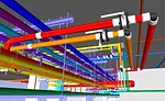 FIGURE 2. BIM model showing hydronic piping and domestic water systems in Navisworks®