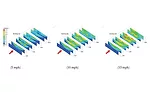 FIGURE 3. Effect of wind speed on the temperature distribution at the air intakes of chillers with perpendicular wind direction