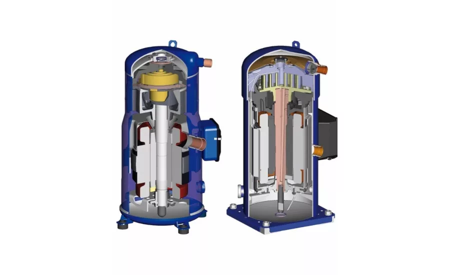 An interior view of scroll compressors