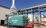 A 77,000 lb./hr. trailer-mounted saturated steam rental boiler installed