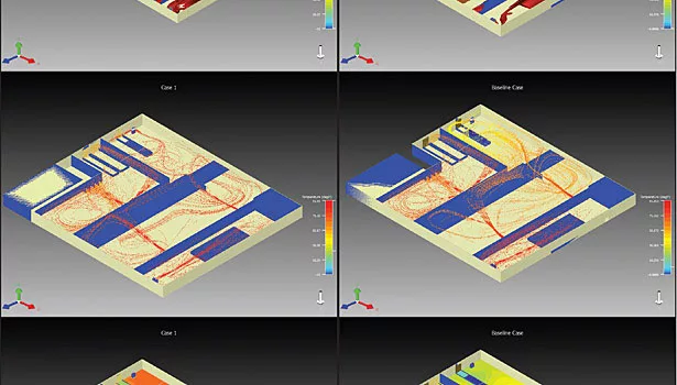 surface plots of temperature, air flow