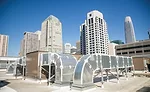 Newly installed ductwork is shown with downtown San Francisco